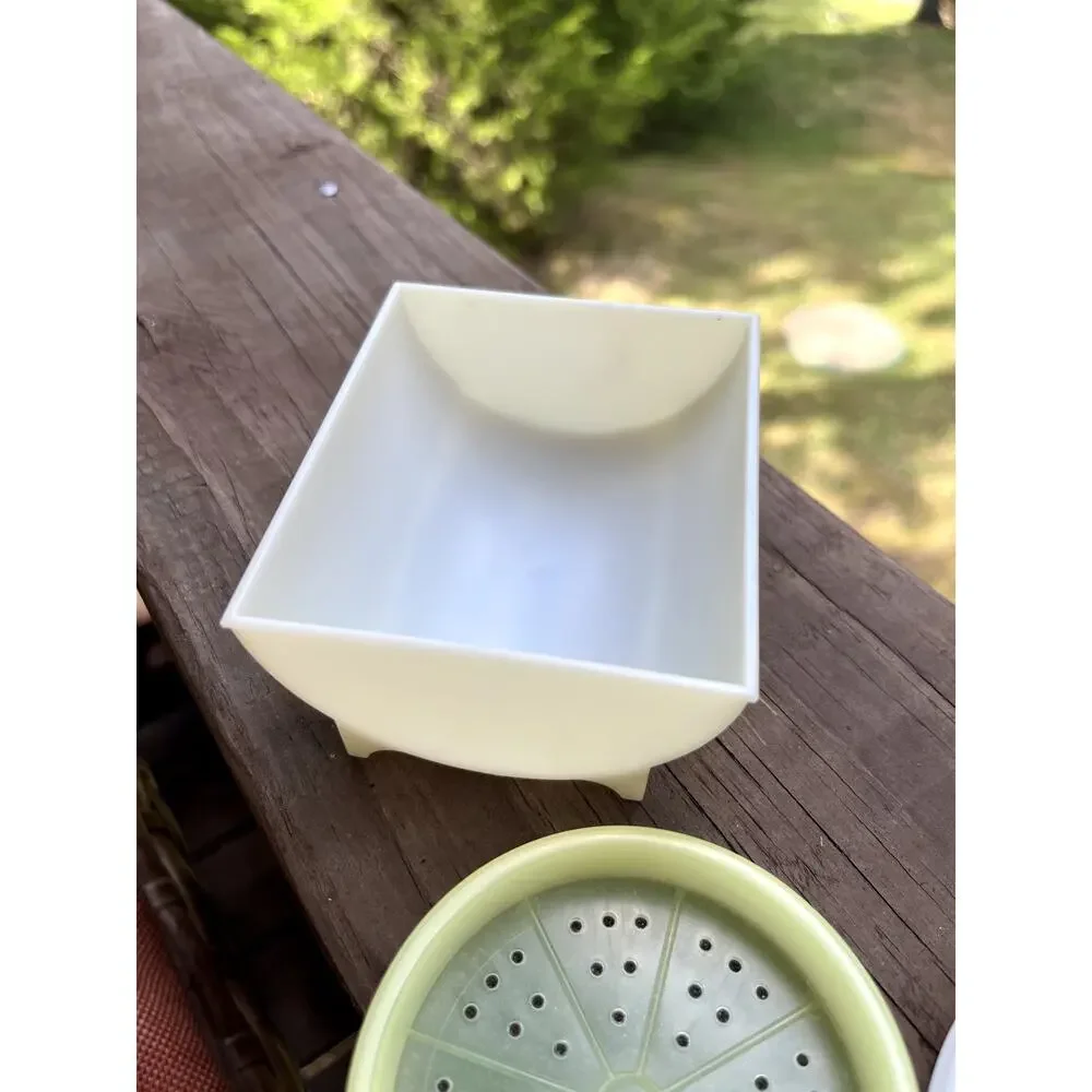 Vintage Tupperware Pastel Wagon Wheel Coasters Set with Holder Retro MCM Barware